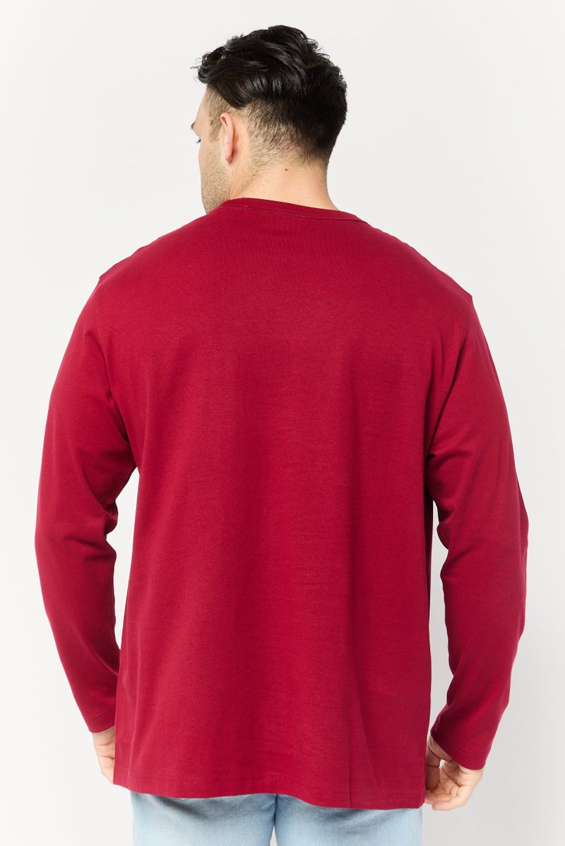 Celio Men Crew Neck Long Sleeves Solid T-shirt, Dark Red - Image 4